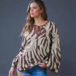 Flying Tomato Zebra Print Brown and Cream Tunic